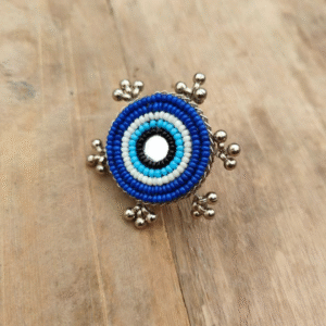 Handcrafted Beaded Evil Eye Protection Charm – Mirror Center with Ghungroo