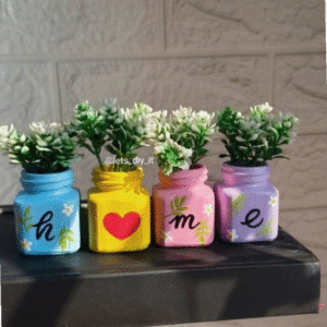 Hand-Painted “Home” Decorative Jar Planters – Set of 4